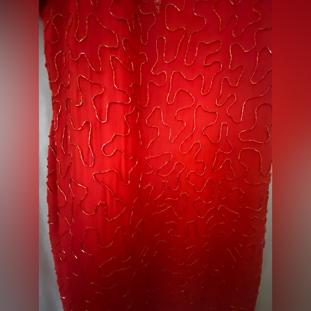 Beaded Red 80’s style Dress with Shoulder Pads Silky Nights New York - Picture 4 of 13